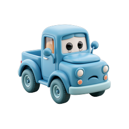 Cute Blue Pickup Truck Cartoon 3D Icon
