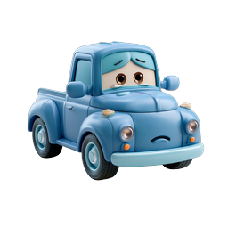 Cute Blue Pickup Truck Character - 3D Clay Style Icon