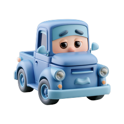 Icône de personnage de dessin animé 3D de camionnette bleue mignonne