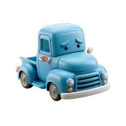 Cute Blue Pickup Truck 3D Icon - Cartoon Style
