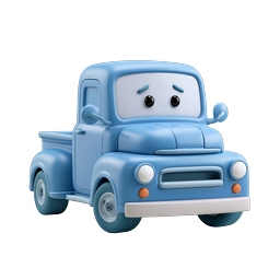 Cute Blue Pickup Truck 3D Cartoon Icon - Clay Style