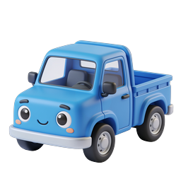 Cute Blue Pickup Truck 3D Icon - Kawaii Cartoon Vehicle
