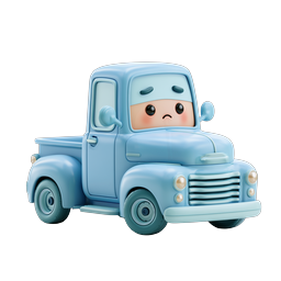 Cute Blue Pickup Truck Cartoon Icon - Clay 3D Style