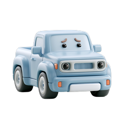 Cute Blue Pickup Truck 3D Clay Icon | Friendly Cartoon Vehicle