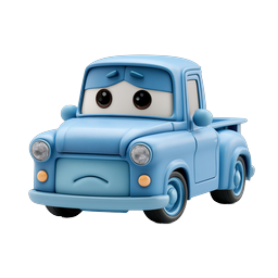 Cute Blue Cartoon Truck Character Icon - 3D Clay Style