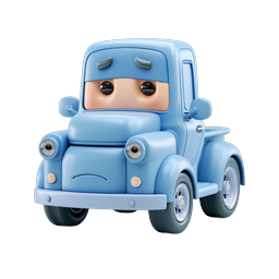 Cute Blue Cartoon Truck Character 3D Icon