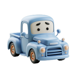 Cute Blue Pickup Truck Character Icon - Clay 3D Style