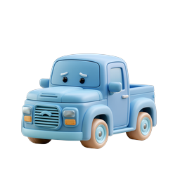 Cute Blue Pickup Truck Character Icon | 3D Clay Style