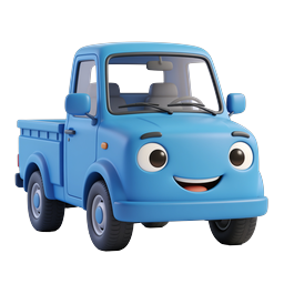 Cute Cartoon Blue Pickup Truck 3D Icon