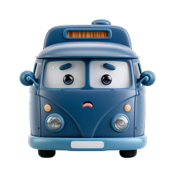 Cute Blue Van Character Icon - 3D Cartoon Vehicle