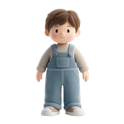 Cute 3D Boy Character Icon with Denim Overalls