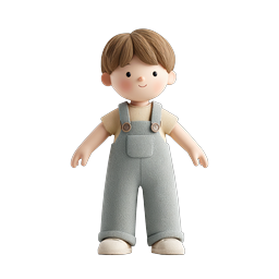 Cute 3D Boy Character Icon with Denim Overalls