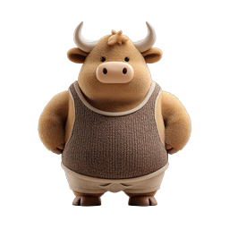 Cute Fluffy Bull Character in Knitted Sweater 3D Icon