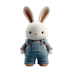 Cute 3D Bunny Character in Denim Overalls Icon