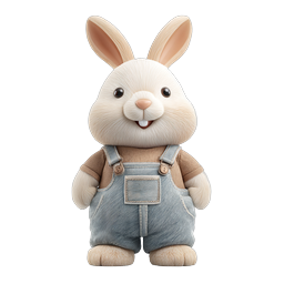 Cute Bunny Character in Denim Overalls 3D Icon