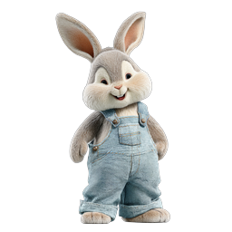 Cute Bunny Character in Denim Overalls 3D Render