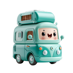 Süßes mintgrünes Wohnmobil 3D-Icon - Kawaii Reisen
