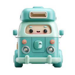 Icona 3D Camper Van Kawaii carina - Design del personaggio allegro