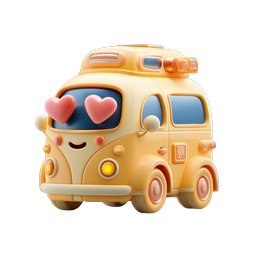 Cute Kawaii Camper Van Icon with Heart Eyes