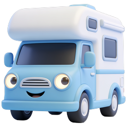 Cute Blue Camper Van 3D Icon for Travel & Adventure