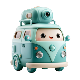 Cute Kawaii Camper Van 3D Clay Icon for Travel Apps