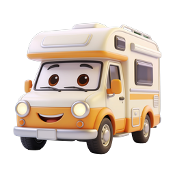 Cute Cartoon Camper Van Icon - 3D Travel Vehicle