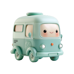 Cute Kawaii Camper Van Icon - 3D Clay Style