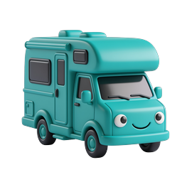 Cute Teal Camper Van RV Icon - 3D Cartoon Style