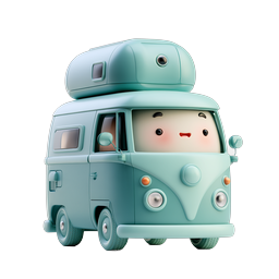 Cute Kawaii Camper Van 3D Icon | Travel & Adventure