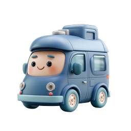 Cute Blue Camper Van 3D Icon - Travel & Road Trip