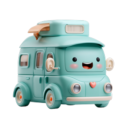 Cute Kawaii Camper Van Icon - Adorable 3D Travel Vehicle
