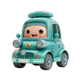 Cute Cartoon Car Character Icon - Adorable Teal Vehicle