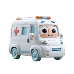 Cute Cartoon Ambulance Icon - 3D Clay Medical Vehicle