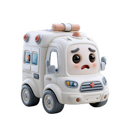 Cute Cartoon Ambulance Icon - 3D Medical Transport Character