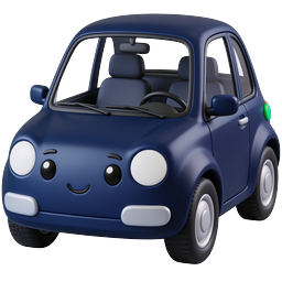 Cute Cartoon Blue Car Icon - Smiling 3D Vehicle