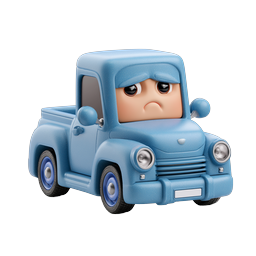 Cute Cartoon Blue Pickup Truck Icon - 3D Rendered