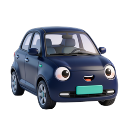 Cute Cartoon Car 3D Icon - Friendly Blue Vehicle