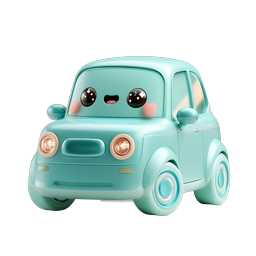 Cute Cartoon Car Kawaii Character Icon - 3D Rendered