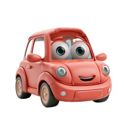 Adorable Cartoon Car Character 3D Icon - Cute Vehicle Design