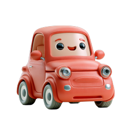 Cute Cartoon Car Character Icon - 3D Clay Style