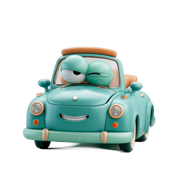 Cute Cartoon Car Character Icon - 3D Clay Style