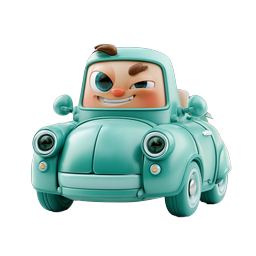 Cute Cartoon Car Character - 3D Clay Style Icon