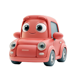 Cute Cartoon Car Character Icon - Friendly 3D Vehicle