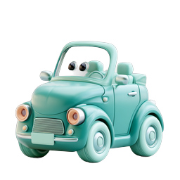 Cute Cartoon Car Character - 3D Rendered Teal Convertible