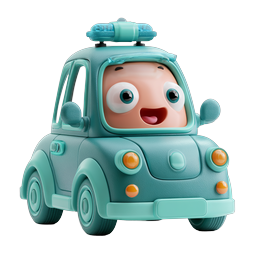 Cute Cartoon Car Character 3D Icon | Adorable Clay Style Vehicle