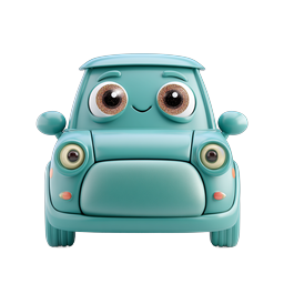 Cute Cartoon Car Character Icon - 3D Teal Vehicle