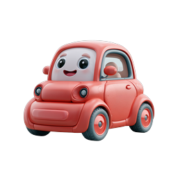 Cute Cartoon Red Car Character 3D Icon