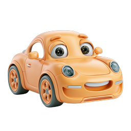 Cute Cartoon Car Icon - Adorable 3D Orange Vehicle Character
