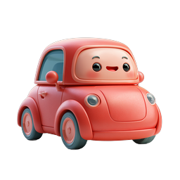 Cute Cartoon Red Car Icon - Smiling 3D Vehicle