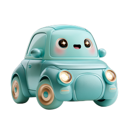 Cute Cartoon Car Icon - Kawaii 3D Vehicle Character
